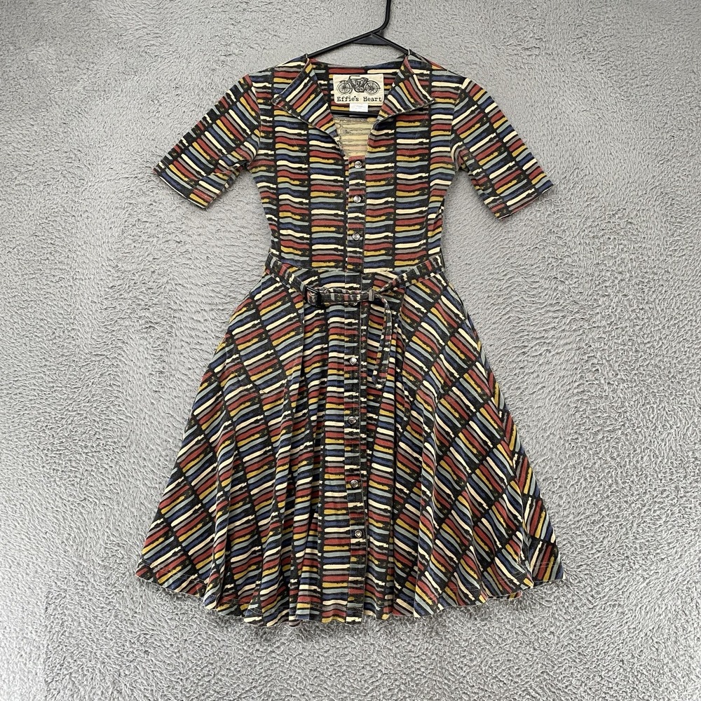 Effie's Heart Shirt Dress Womens Small Retro Stripe Fit Flare Rockabilly Stretch